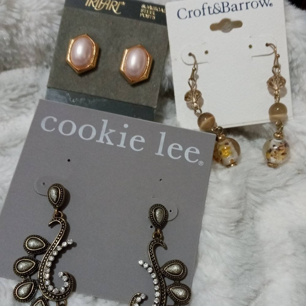 Trifari, Croft & Barrow, Cookie Lee brand new pierced earrings